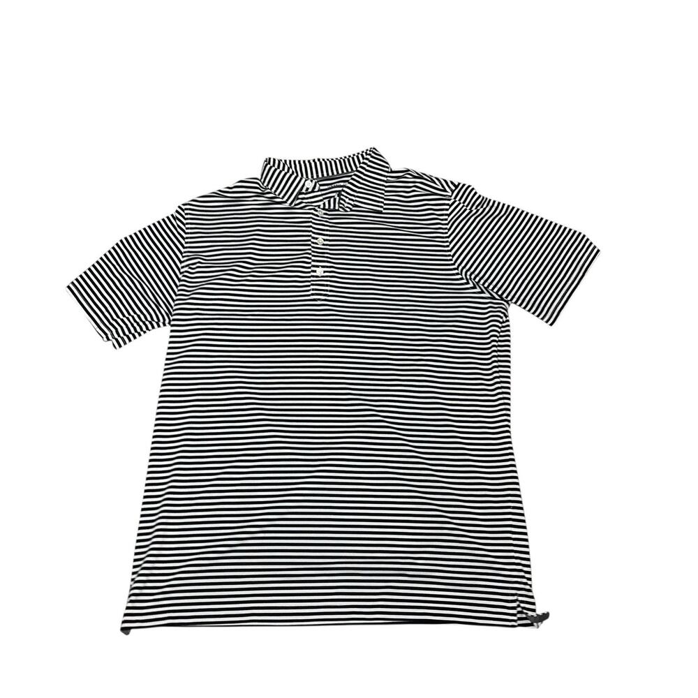 Johnnie-O Polo Shirt Men’s extra Large XL Short Sleeve Black White Striped Logo